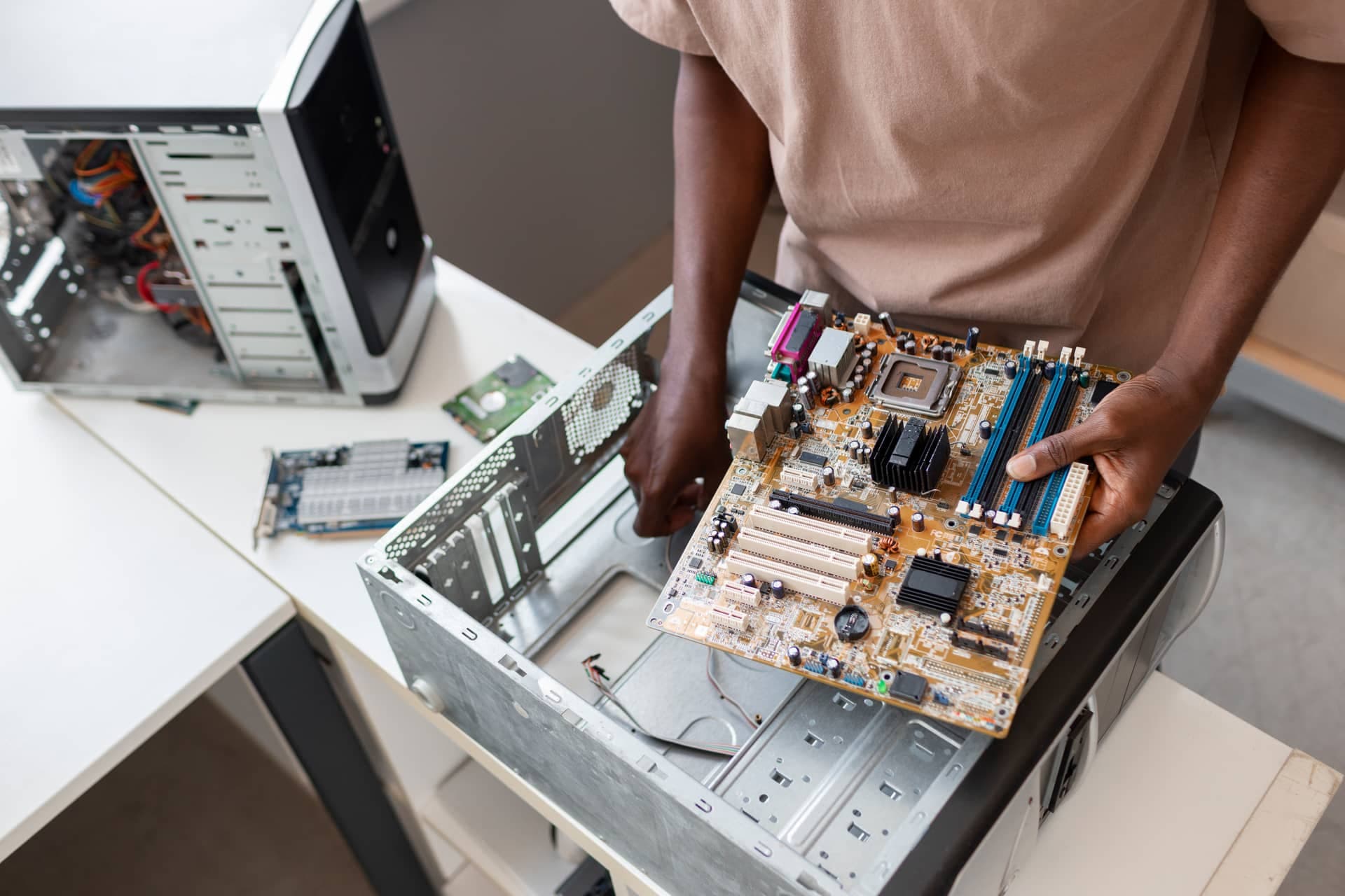 Bolunga technicians processing recovered e-waste